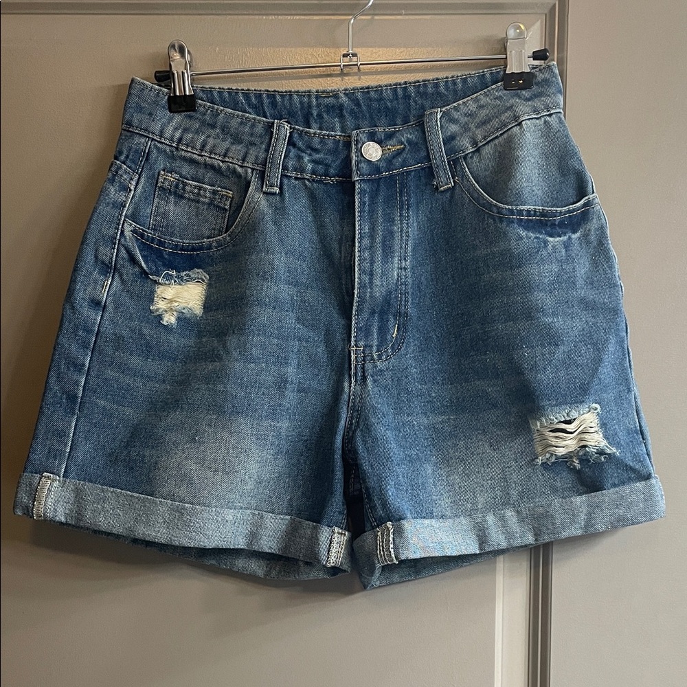 SHEIN Blue Distressed Jean Shorts